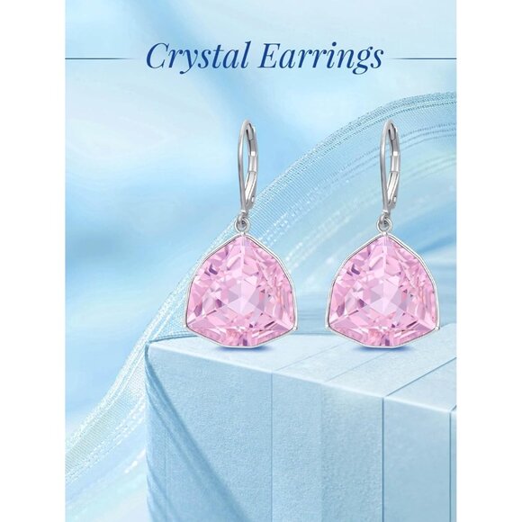 Sterling Silver Pink Tourmaline Geometric Birthstone Dangle Drop Earring Jewelry - Picture 4 of 5